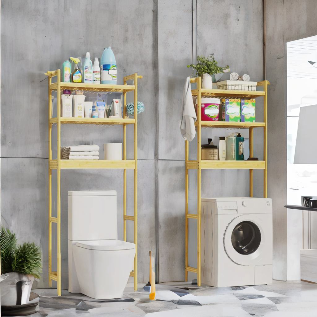 3 Tier Wooden Over Toilet Storage Unit Natural Brown