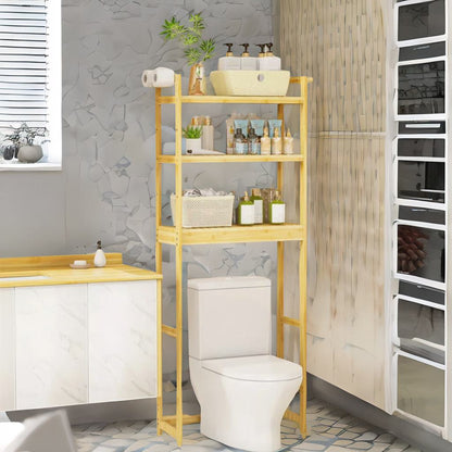 3 Tier Wooden Over Toilet Storage Unit Natural Brown