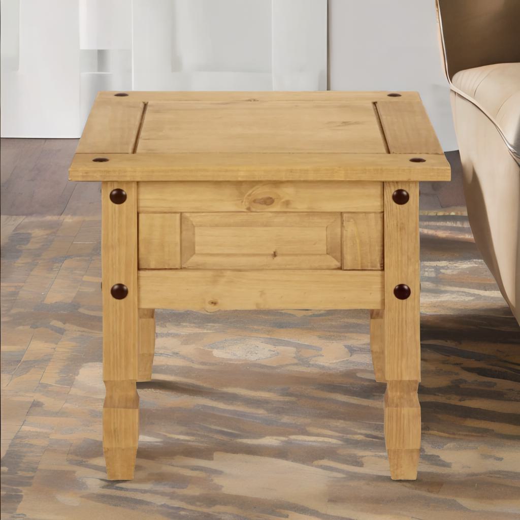 Solid Pine Wood Side End Accent Table Natural Brown