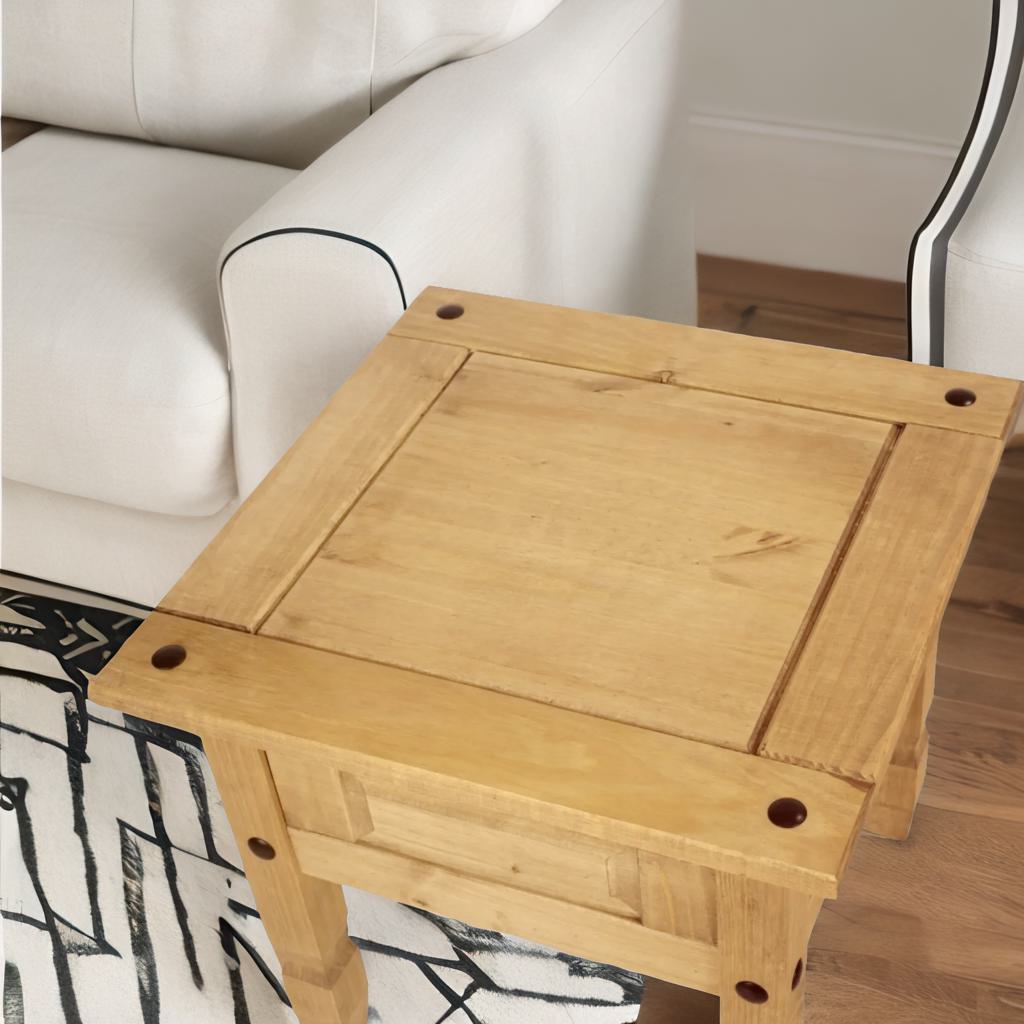 Solid Pine Wood Side End Accent Table Natural Brown