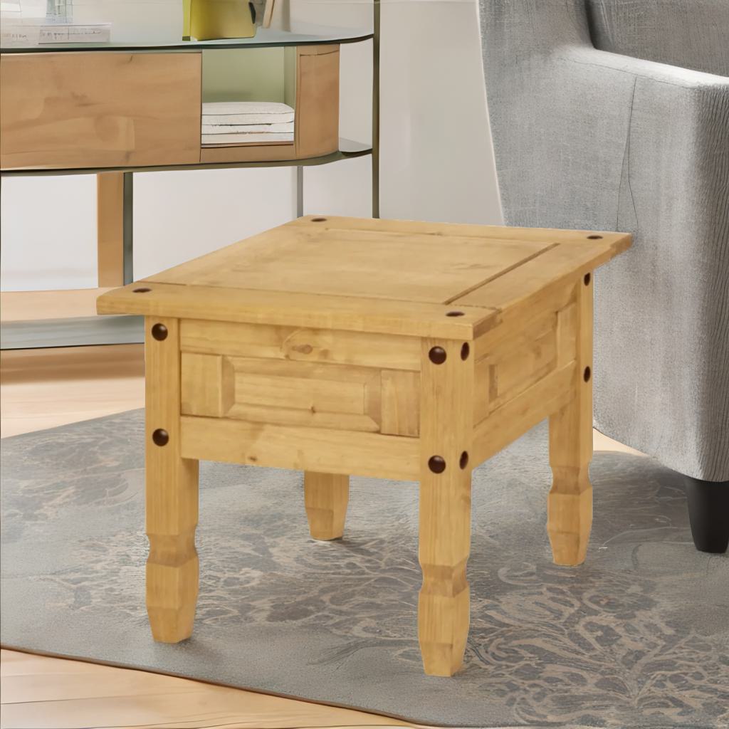 Solid Pine Wood Side End Accent Table Natural Brown