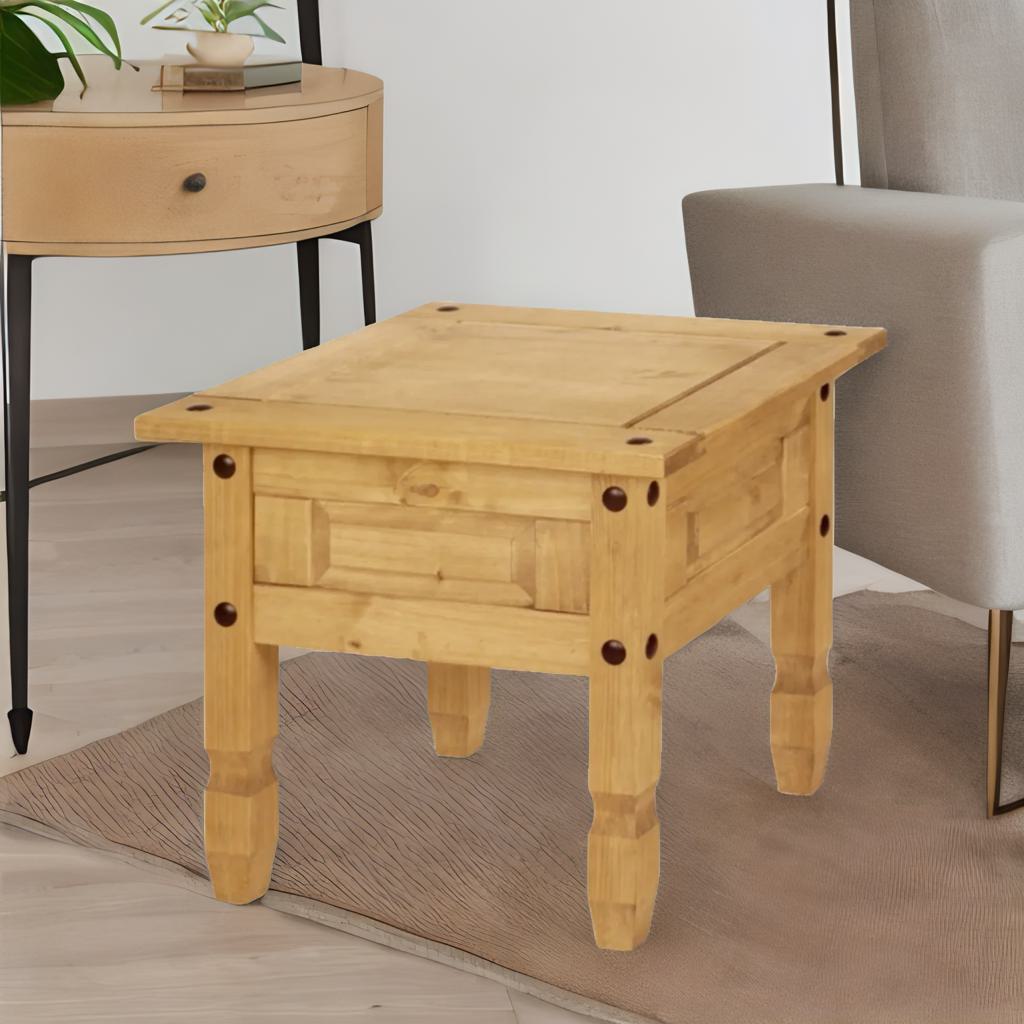 Solid Pine Wood Side End Accent Table Natural Brown