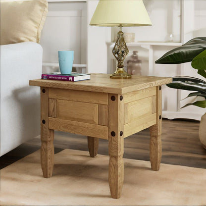 Solid Pine Wood Side End Accent Table Natural Brown
