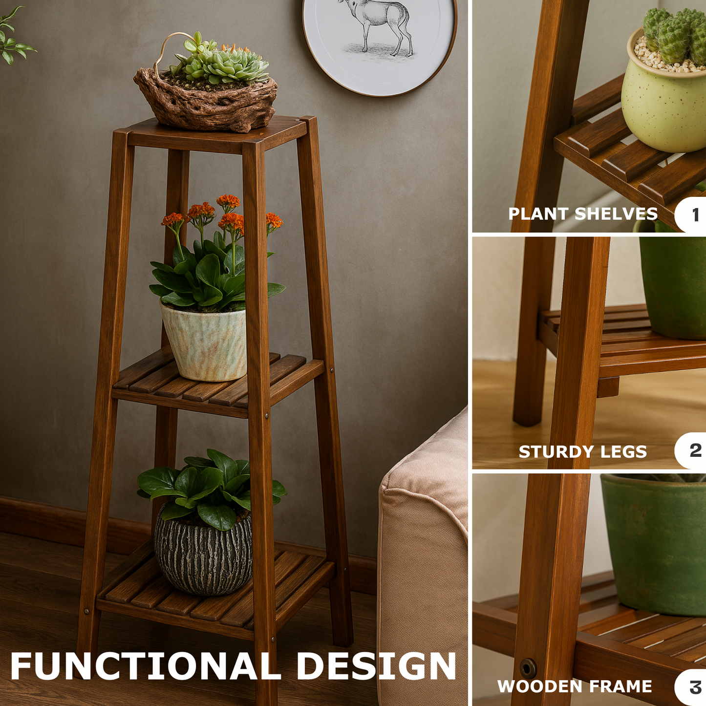 Bamboo 3 Tier Indoor Outdoor Plant Stand