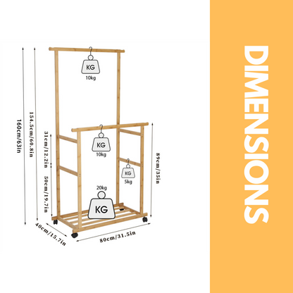 Wooden 4-in-1 Open Wardrobe With Hanging Rails