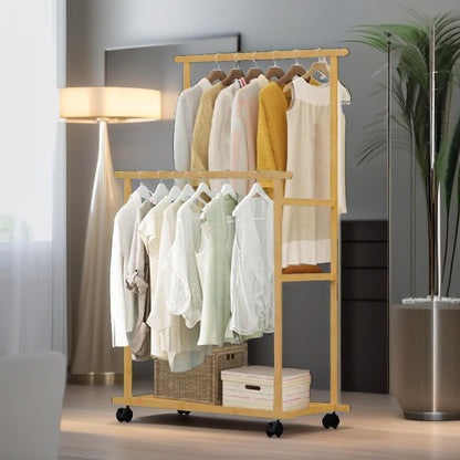 Wooden 4-in-1 Open Wardrobe With Hanging Rails