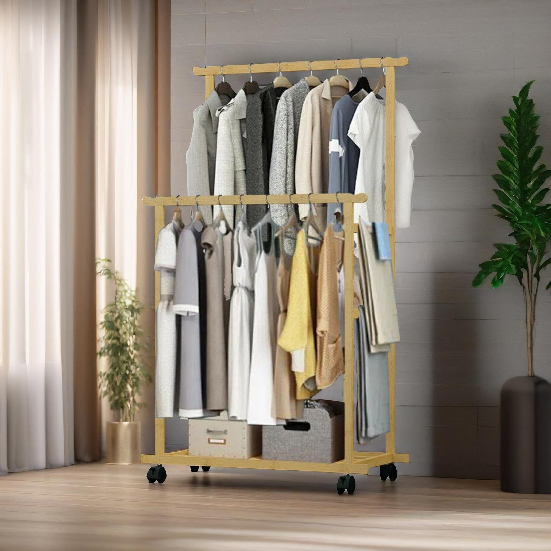 Wooden 4-in-1 Open Wardrobe With Hanging Rails
