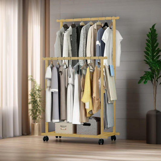Wooden 4-in-1 Open Wardrobe With Hanging Rails