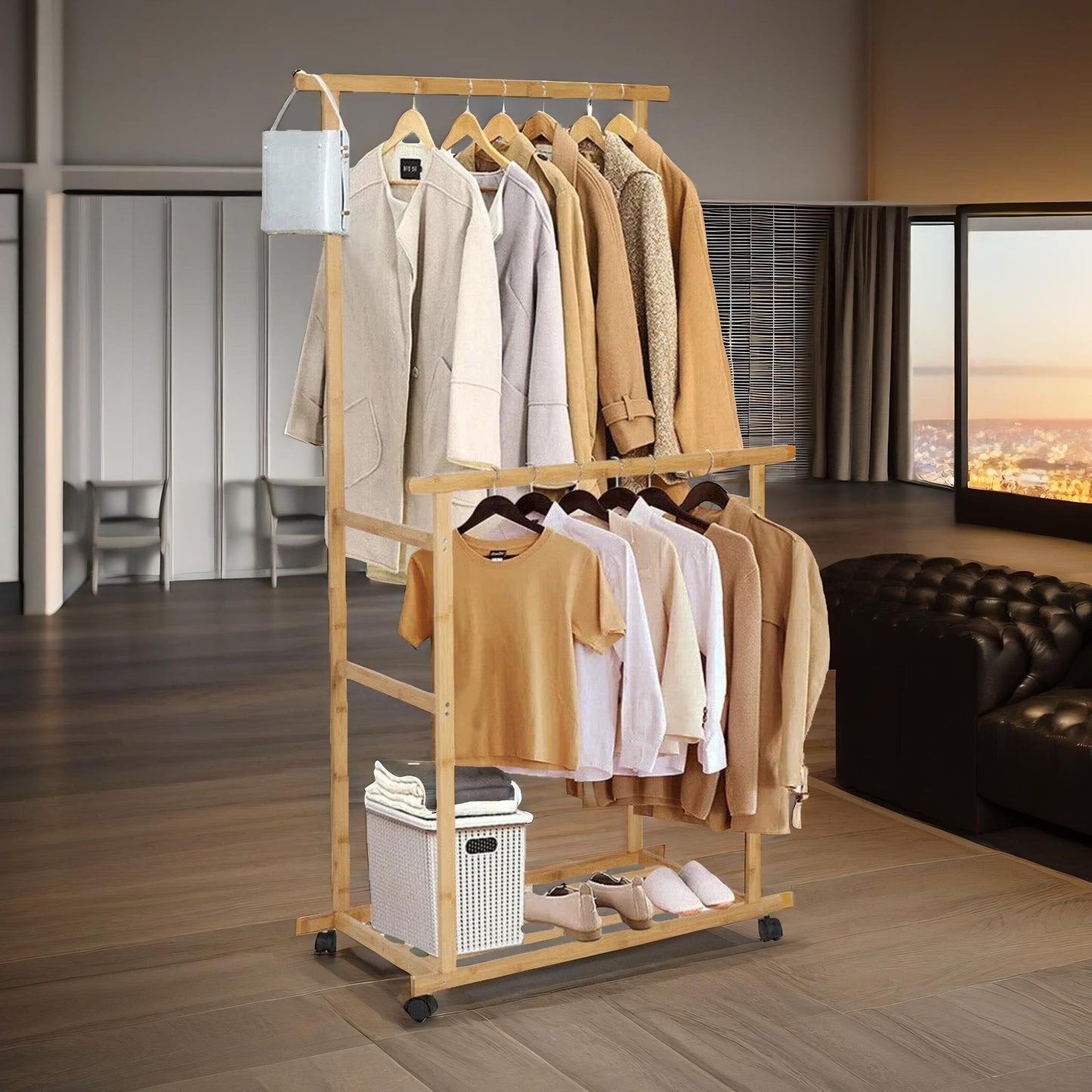 Wooden 4-in-1 Open Wardrobe With Hanging Rails