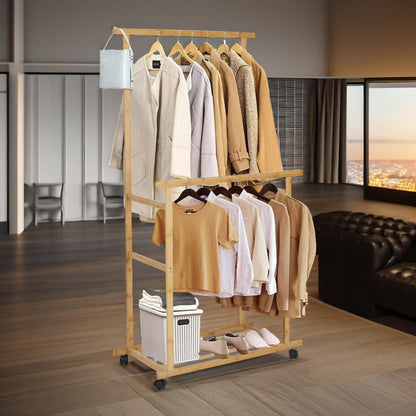 Wooden 4-in-1 Open Wardrobe With Hanging Rails