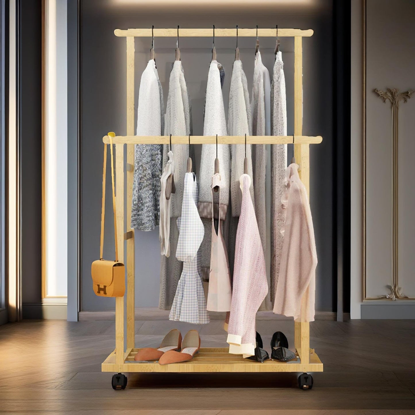 Wooden 4-in-1 Open Wardrobe With Hanging Rails