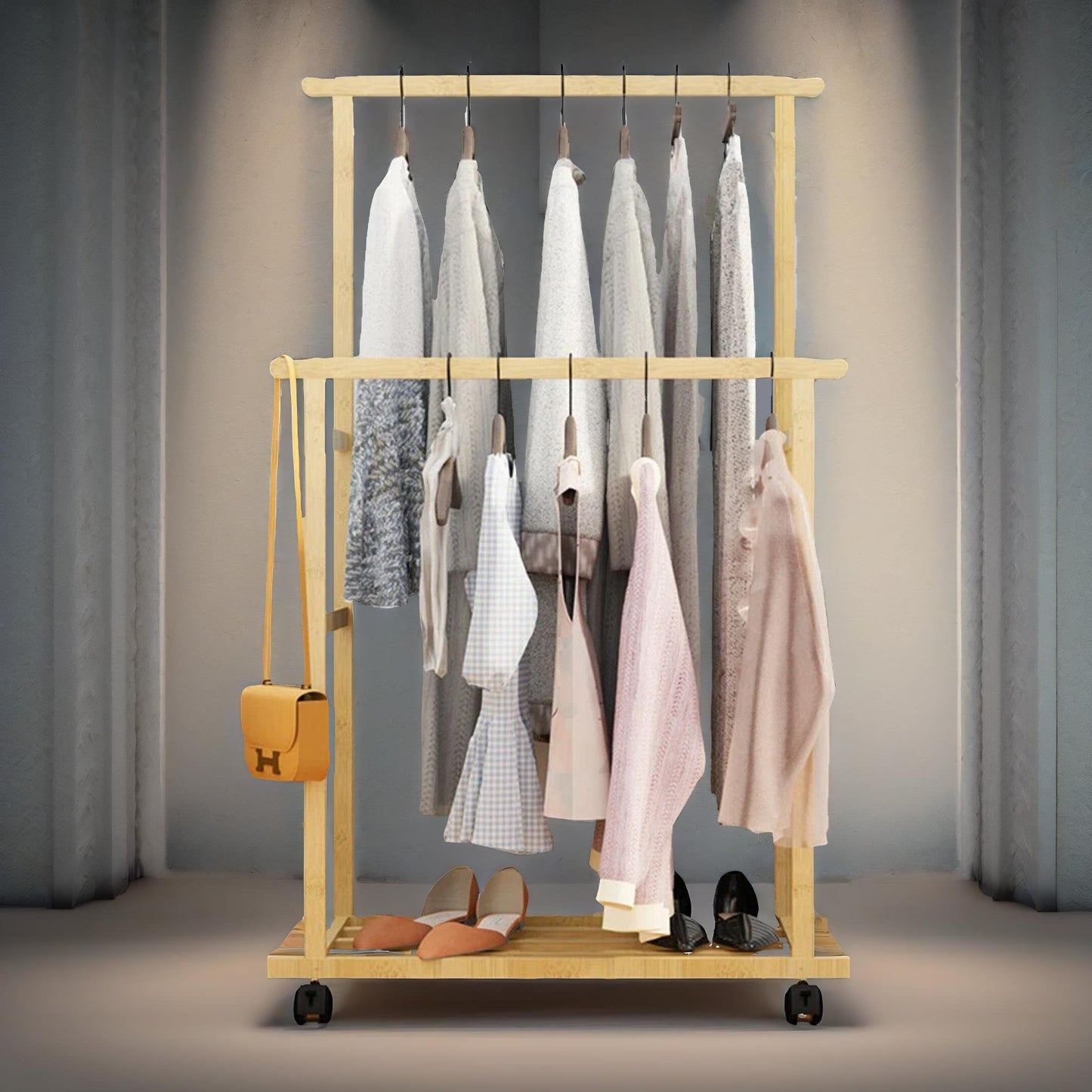 Wooden 4-in-1 Open Wardrobe With Hanging Rails