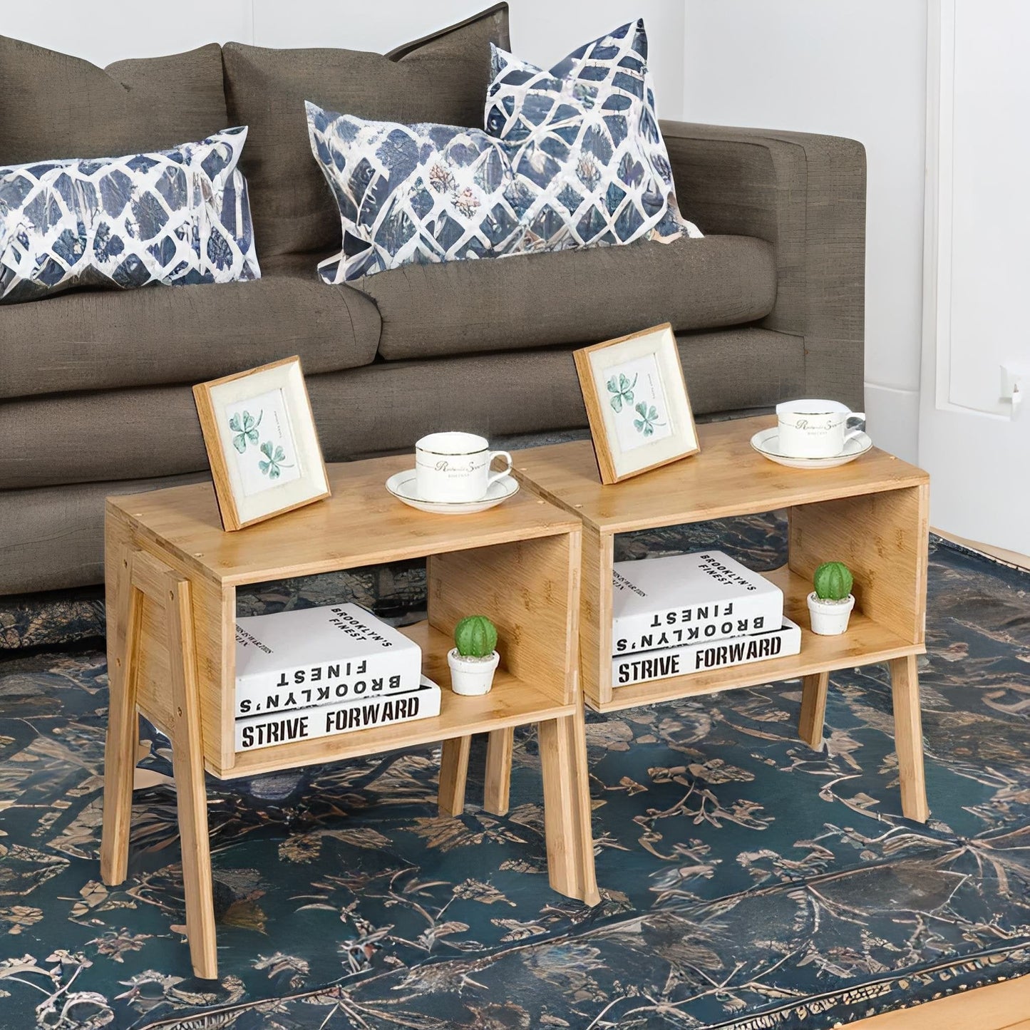Set Of 2 Wooden Stackable Bedside Tables