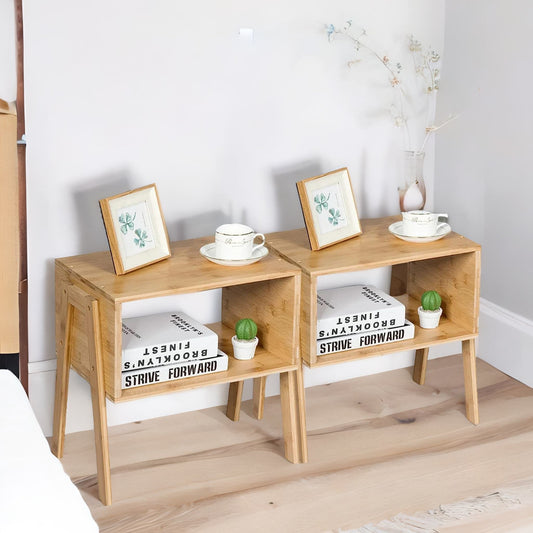 Set Of 2 Wooden Stackable Bedside Tables