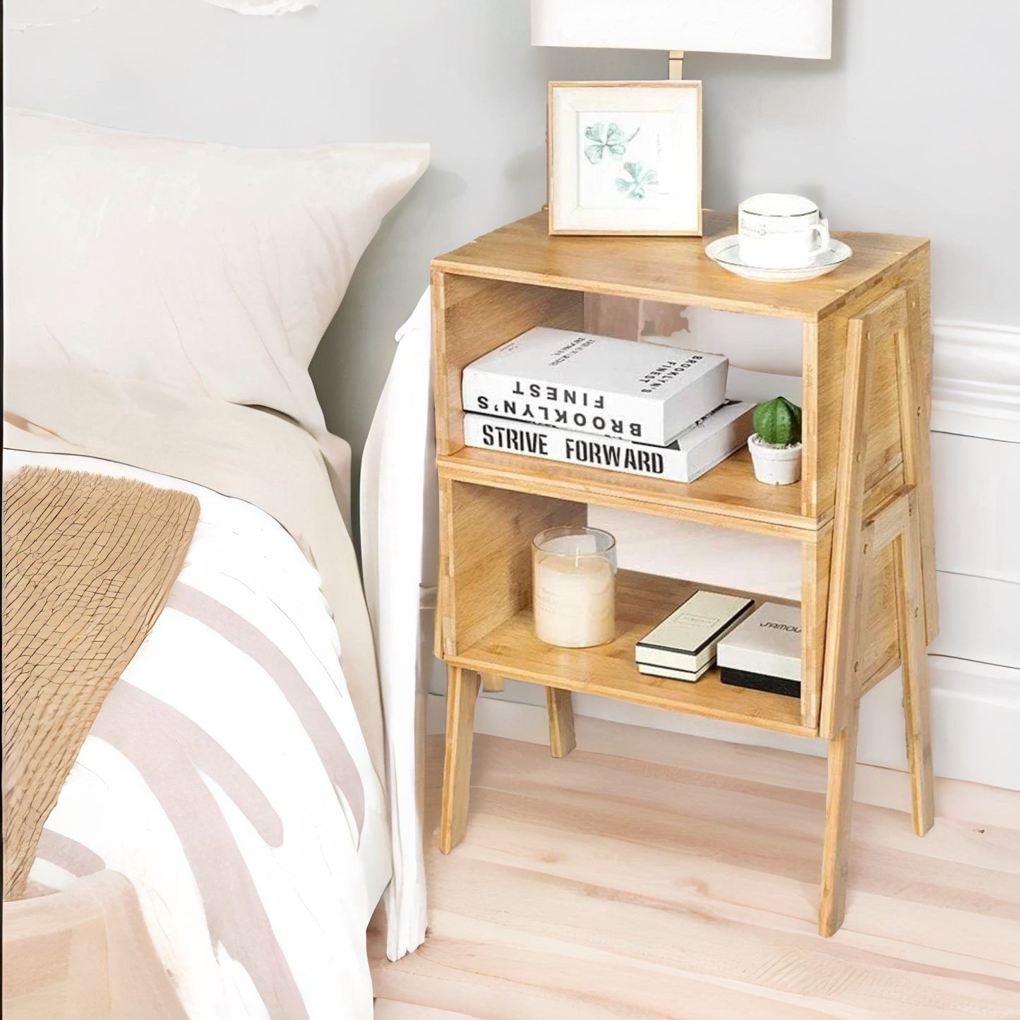 Set Of 2 Wooden Stackable Bedside Tables