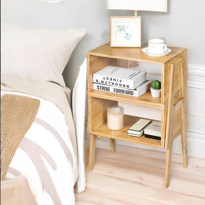 Set Of 2 Wooden Stackable Bedside Tables