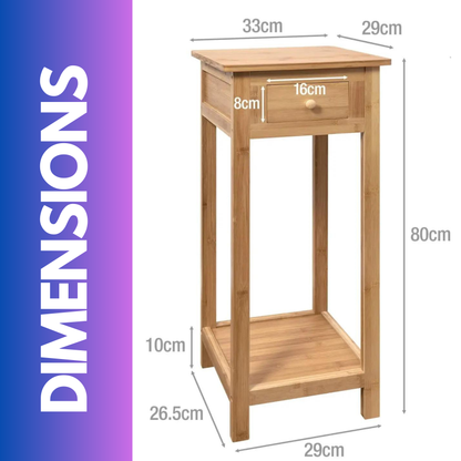 2 Tier Tall Wooden Side Table With Drawer Natural Brown