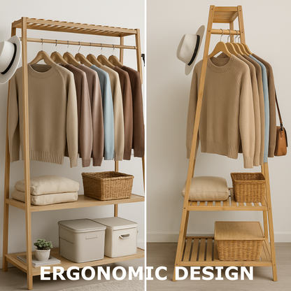 Wooden Clothes Rack | Open Wardrobe With Shoe Storage