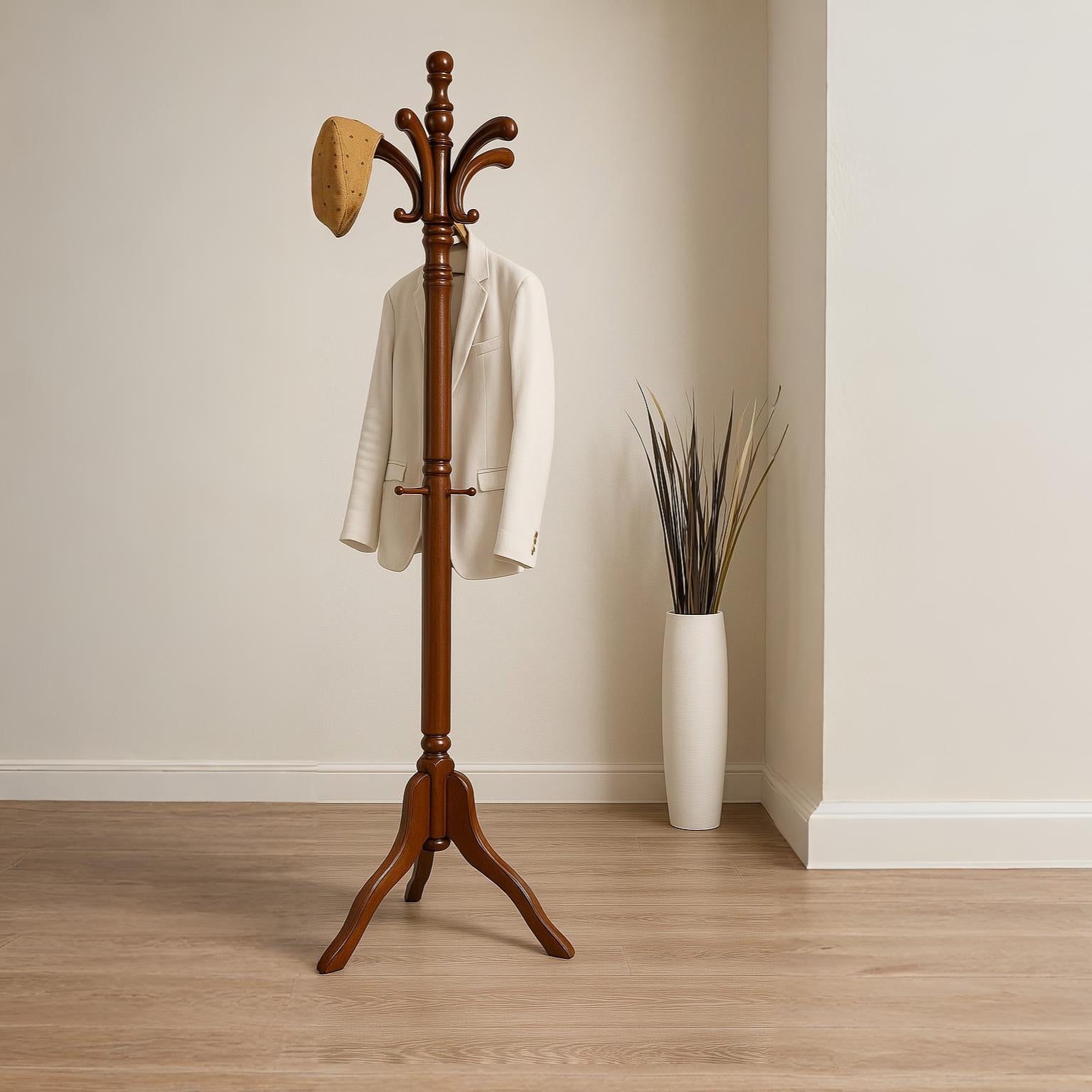 Wooden Hallway Coat Stand With 13 Hooks
