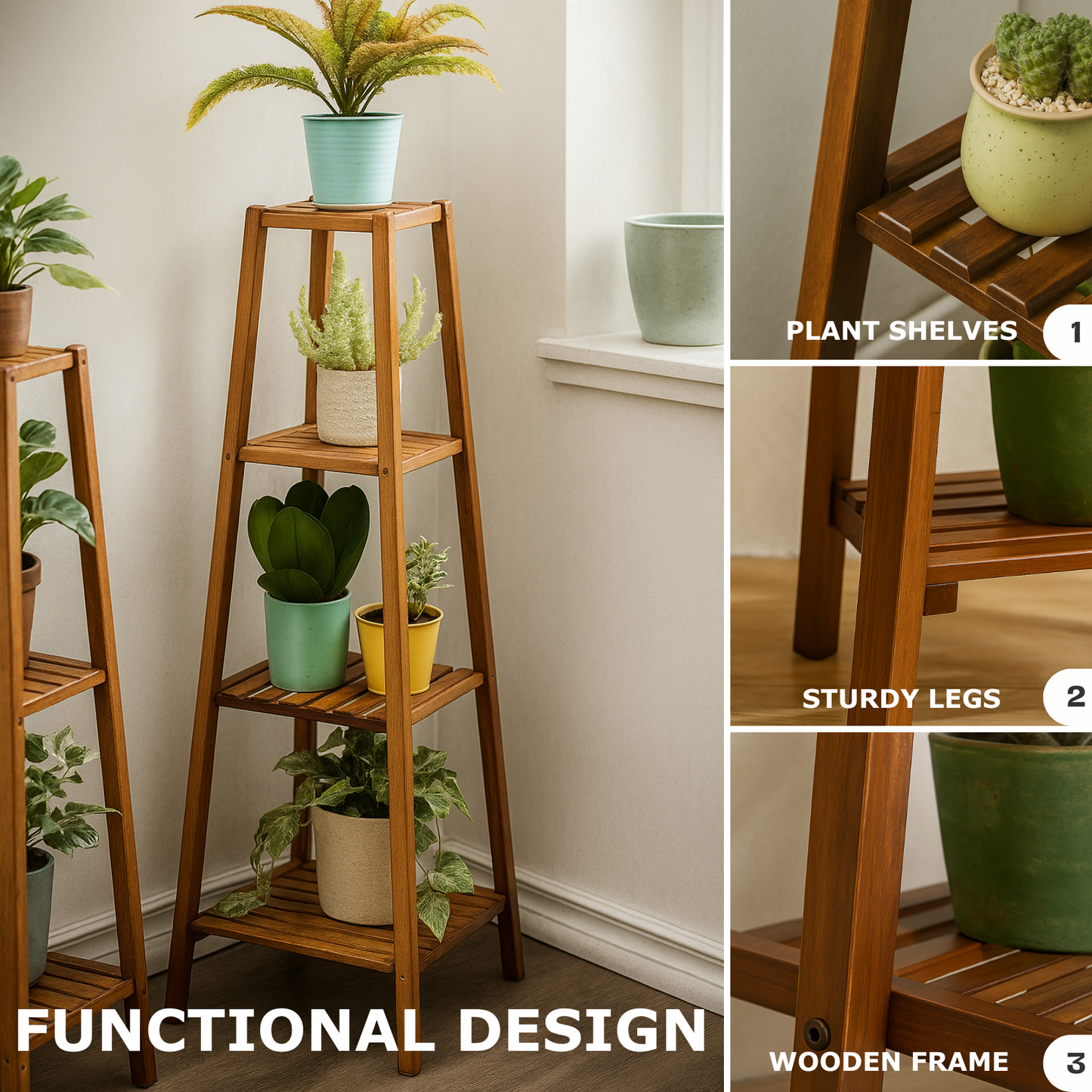 Bamboo 4 Tier Indoor Outdoor Plant Stand