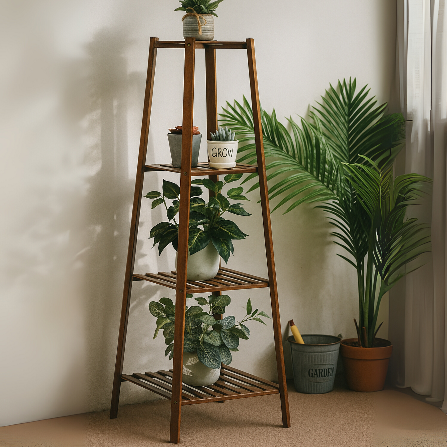 Bamboo 4 Tier Indoor Outdoor Plant Stand