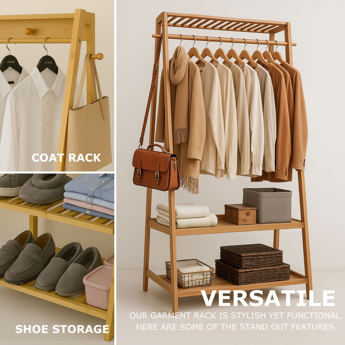 Wooden Clothes Rack | Open Wardrobe With Shoe Storage