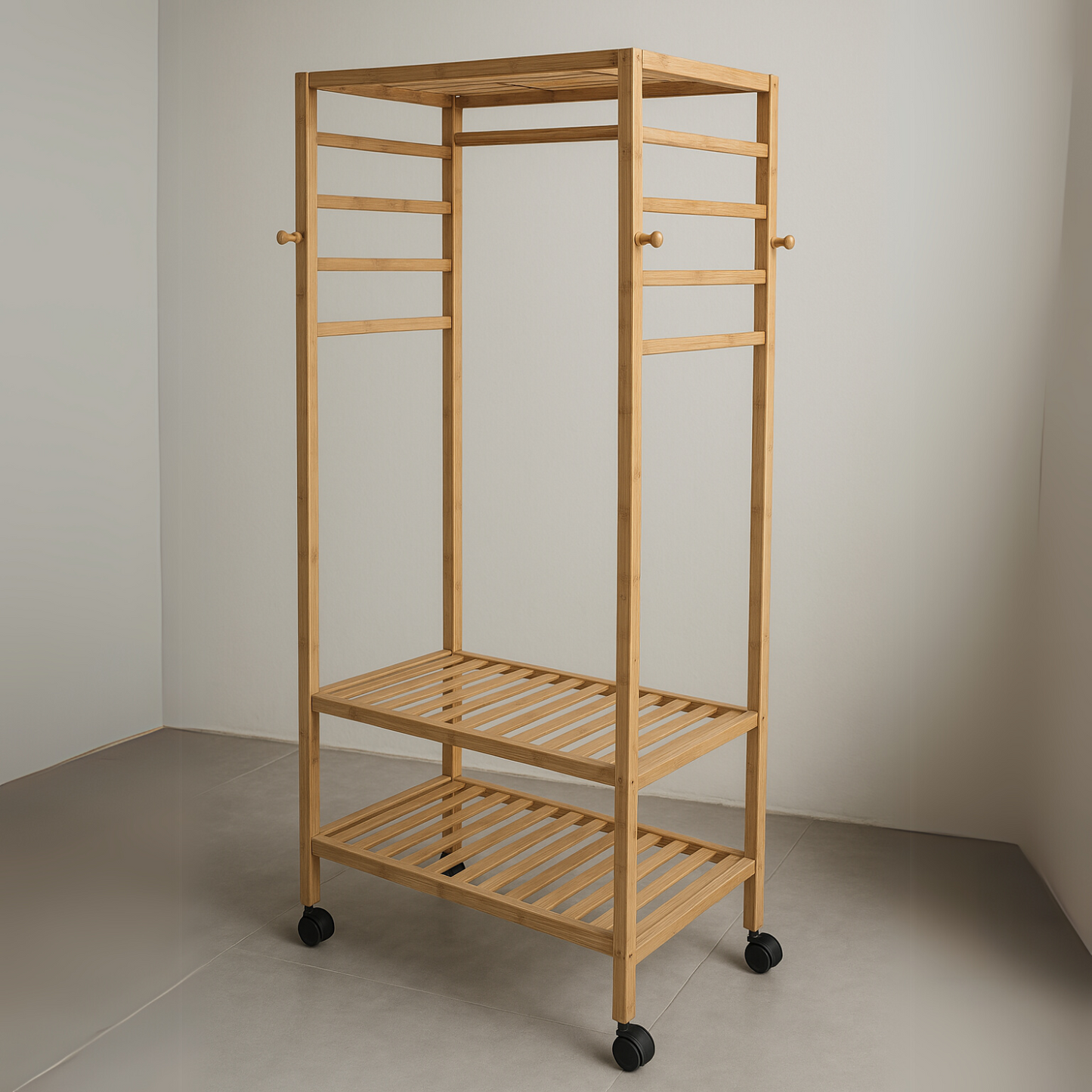 Wooden Clothes Rack | Portable Open Wardrobe with Shoe Storage