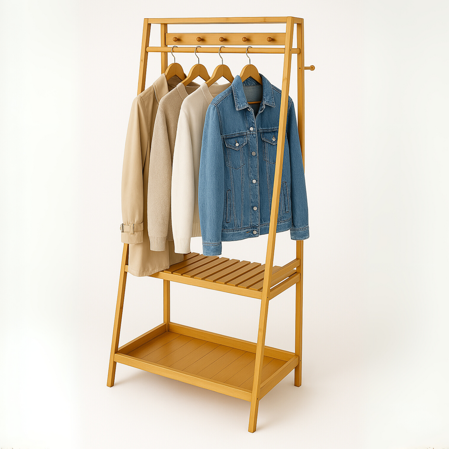 Wooden Clothes Rack | Open Wardrobe With Shoe Storage