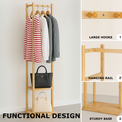 Narrow Wooden Clothes Rail With 2 Shelves