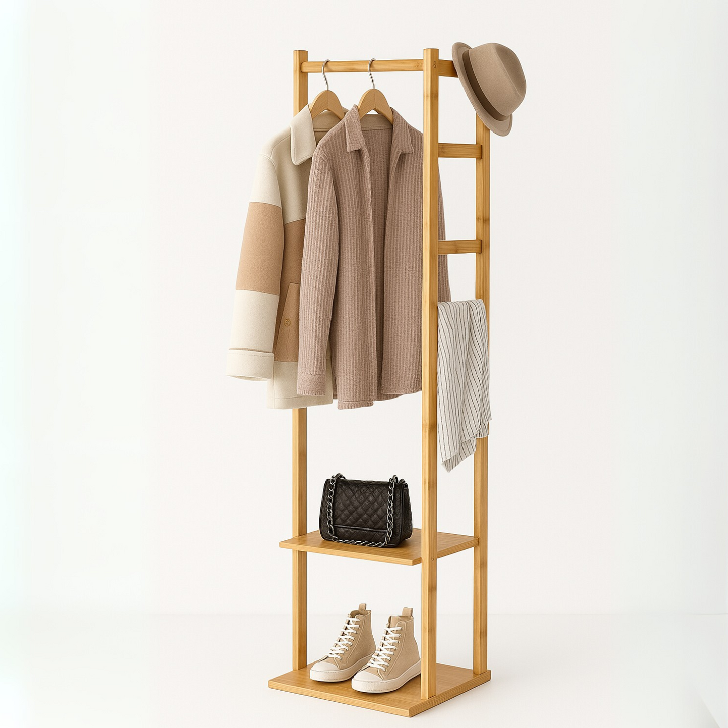 Narrow Wooden Clothes Rail With 2 Shelves
