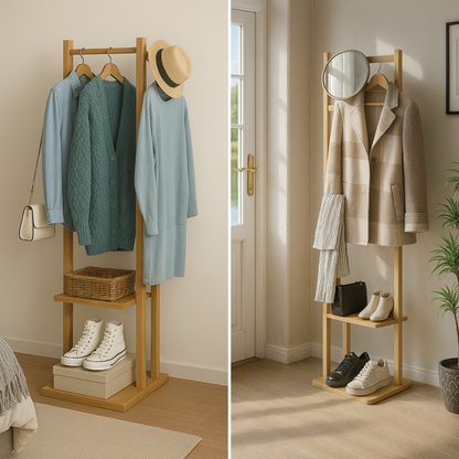 Narrow Wooden Clothes Rail With 2 Shelves