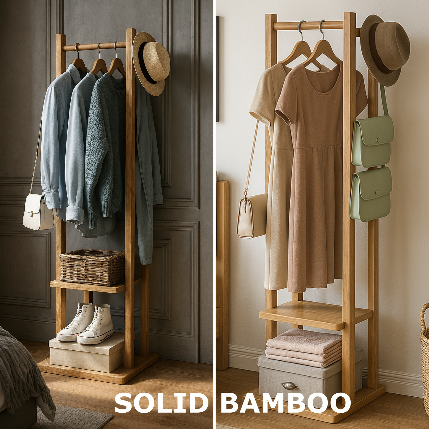 Narrow Wooden Clothes Rail With 2 Shelves