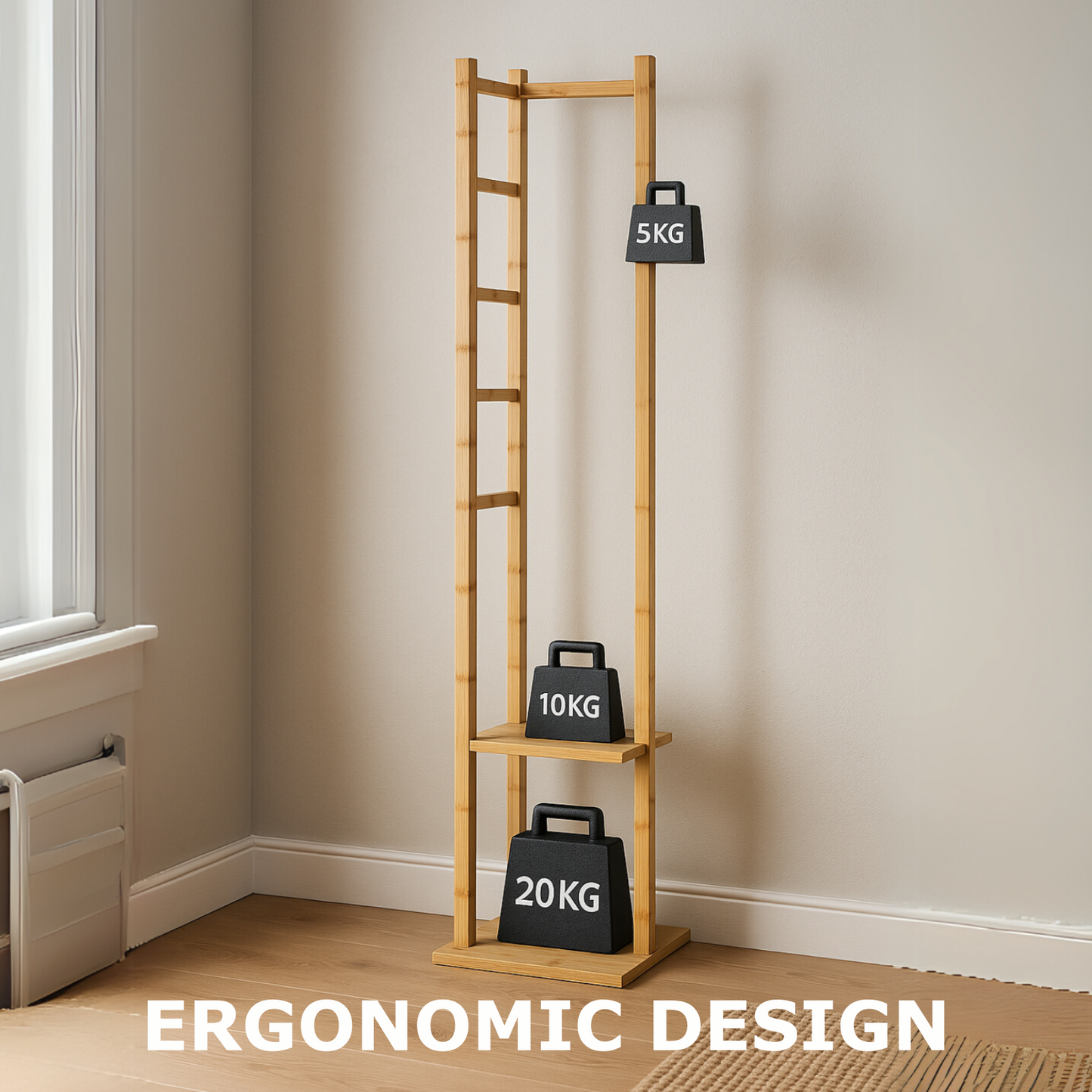 Narrow Wooden Clothes Rail With 2 Shelves