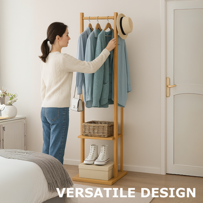 Narrow Wooden Clothes Rail With 2 Shelves