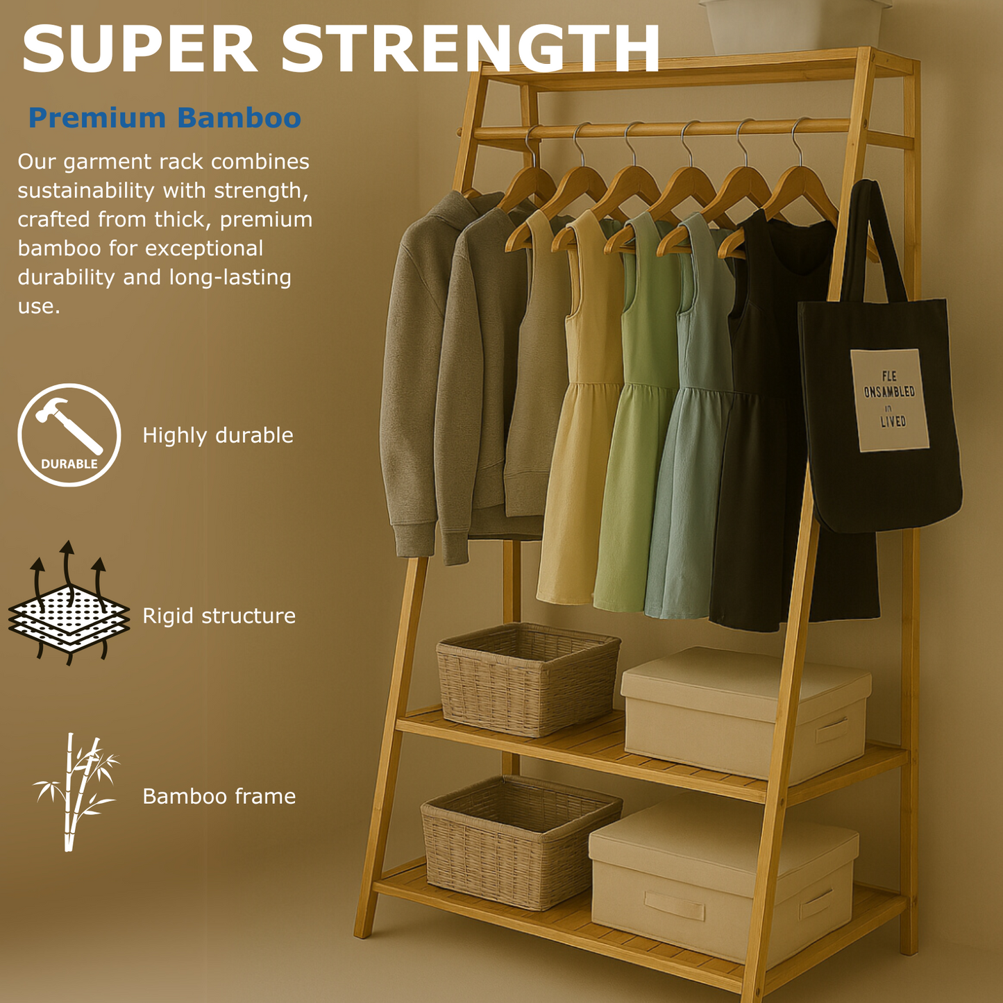 Wooden Clothes Rack | Open Wardrobe With Shoe Storage