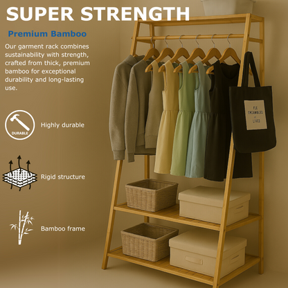 Wooden Clothes Rack | Open Wardrobe With Shoe Storage