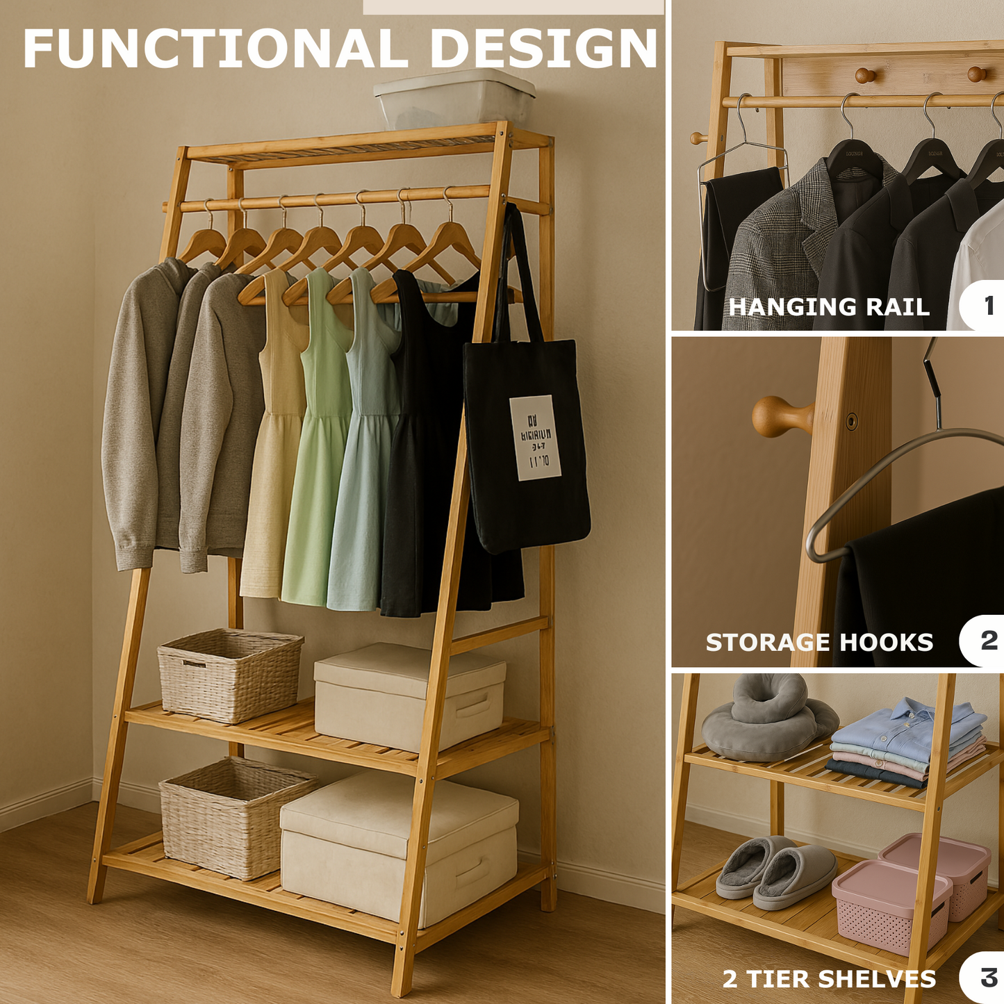 Wooden Clothes Rack | Open Wardrobe With Shoe Storage
