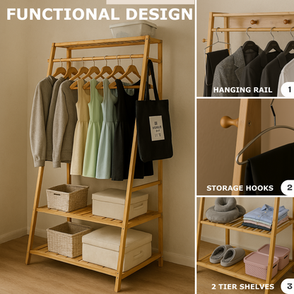 Wooden Clothes Rack | Open Wardrobe With Shoe Storage