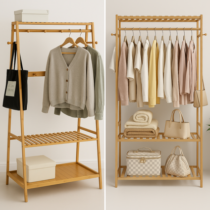 Wooden Clothes Rack | Open Wardrobe With Shoe Storage