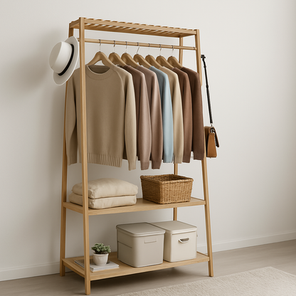 Wooden Clothes Rack | Open Wardrobe With Shoe Storage