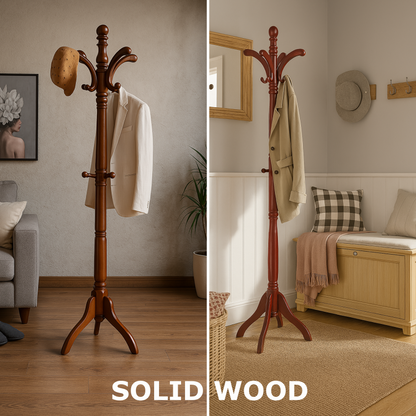 Wooden Hallway Coat Stand With 13 Hooks