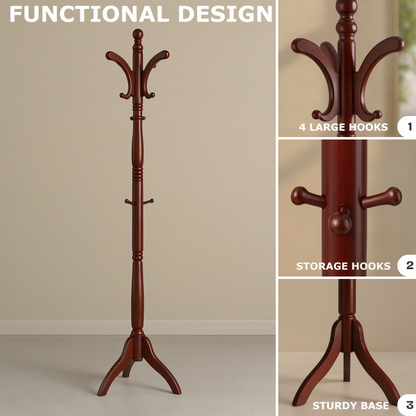 Wooden Hallway Coat Stand With 13 Hooks