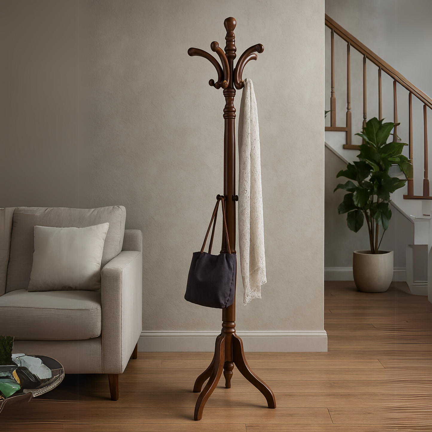 Wooden Hallway Coat Stand With 13 Hooks