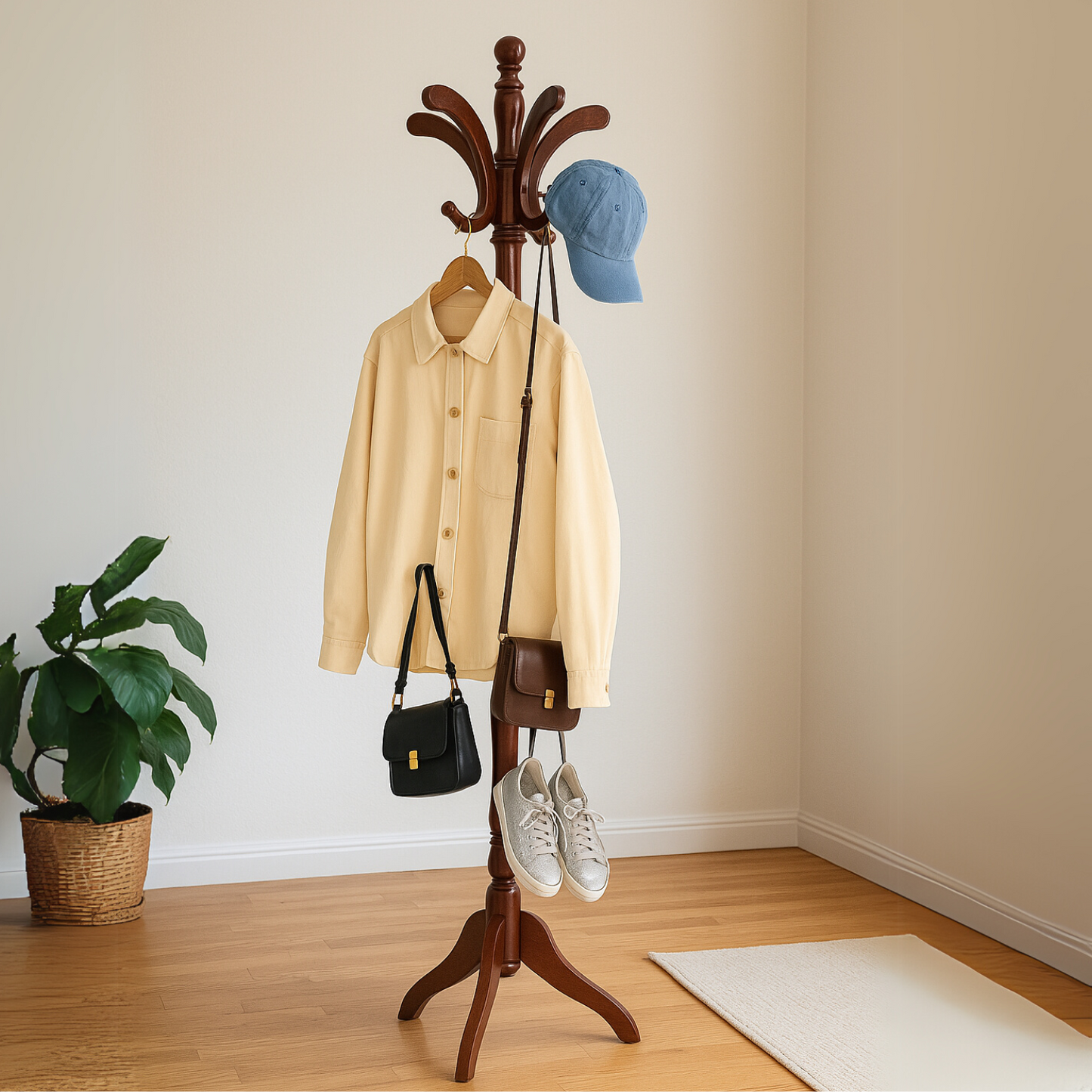 Wooden Hallway Coat Stand With 13 Hooks